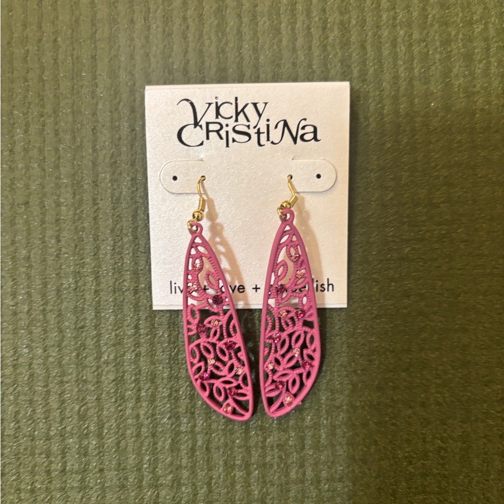 Vicky Cristina Pink Filigree Statement Drop Earrings
